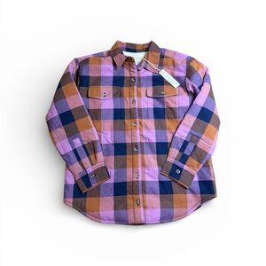 New Natural Reflections Women's Small Sherpa Lined Flannel Lilac & Brown Plaid